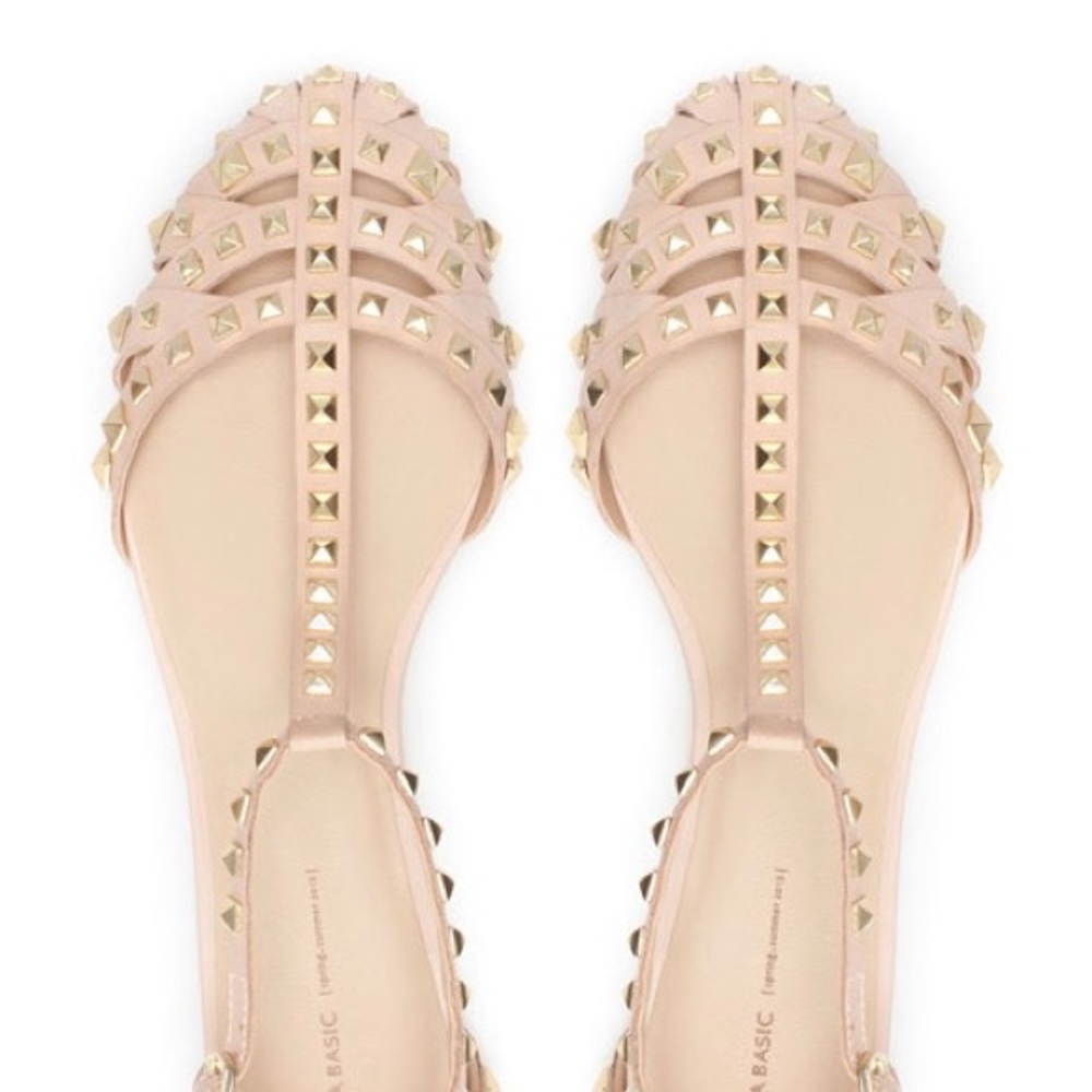 Zara Studded T-Strap Flats